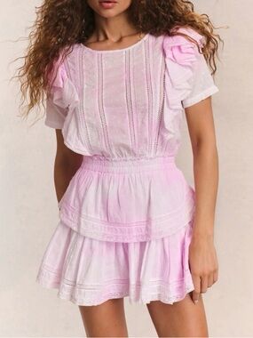 Love Shack Fancy Natasha Heritage Boho Ctn Lace Mini Dress-Pink-Size Medium $345